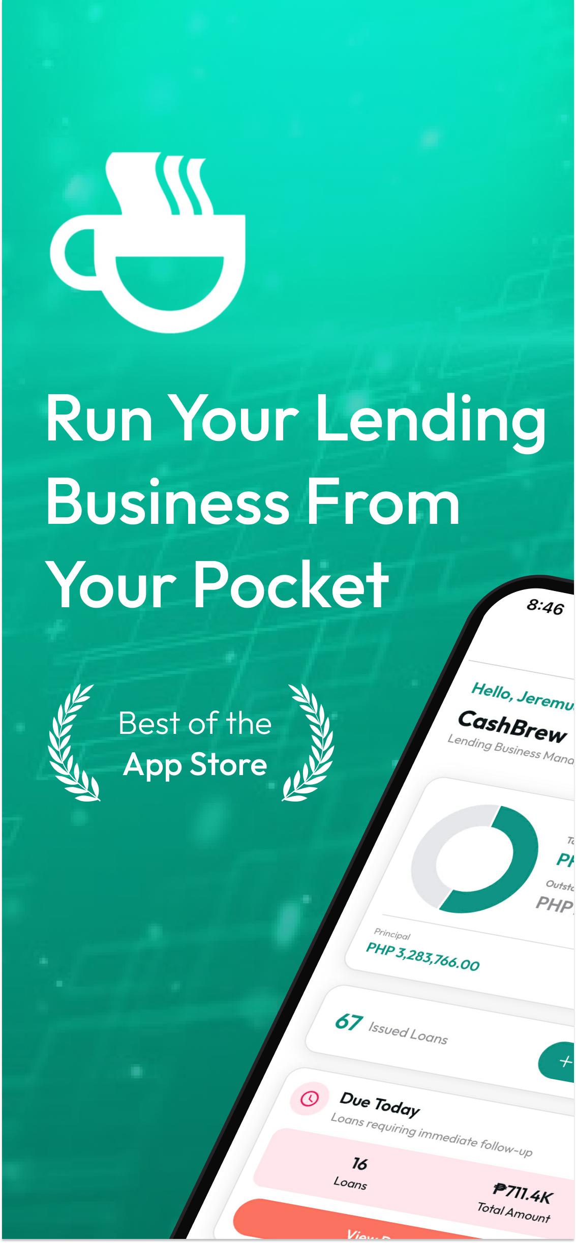 CashBrew Professional Lending Management App Interface Mockup