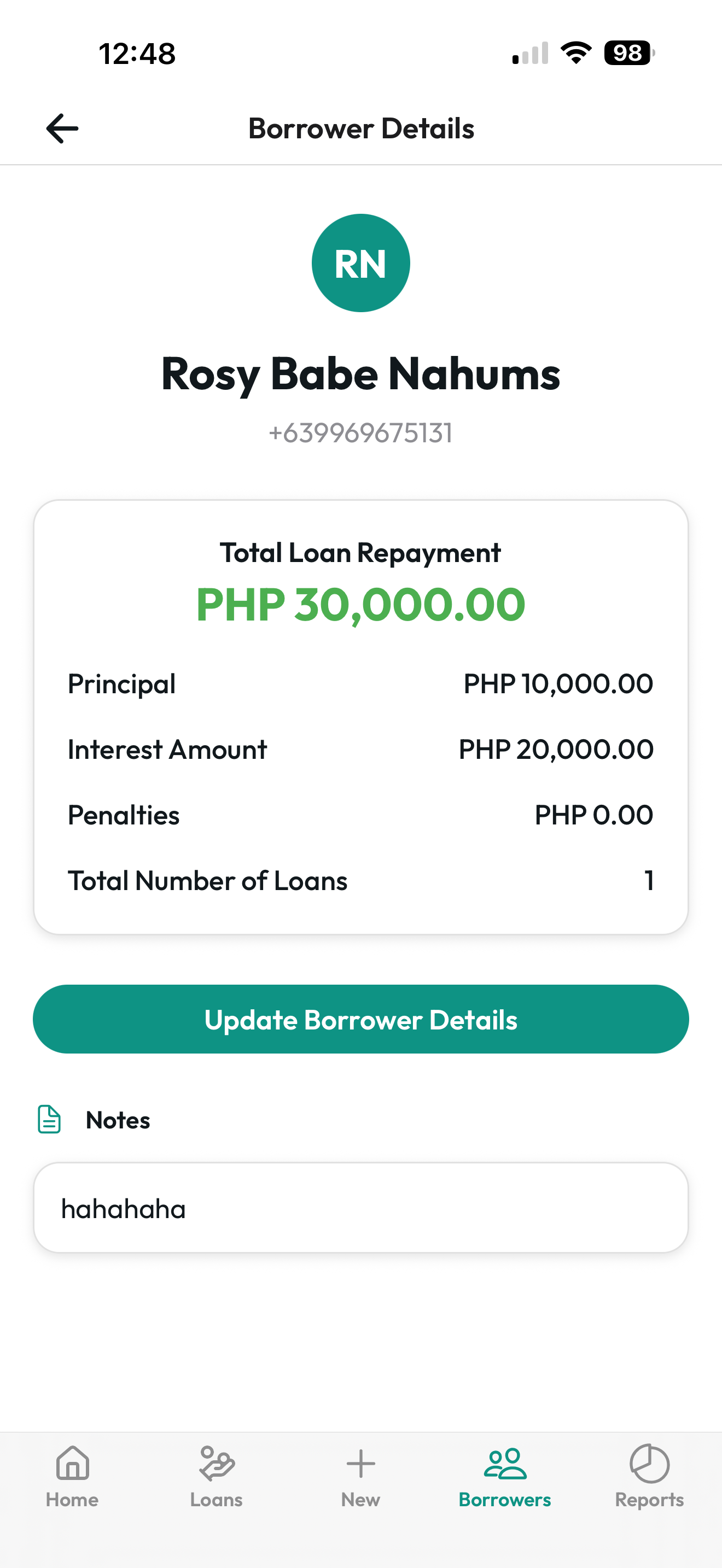 Borrower page redesign showing total repayment
