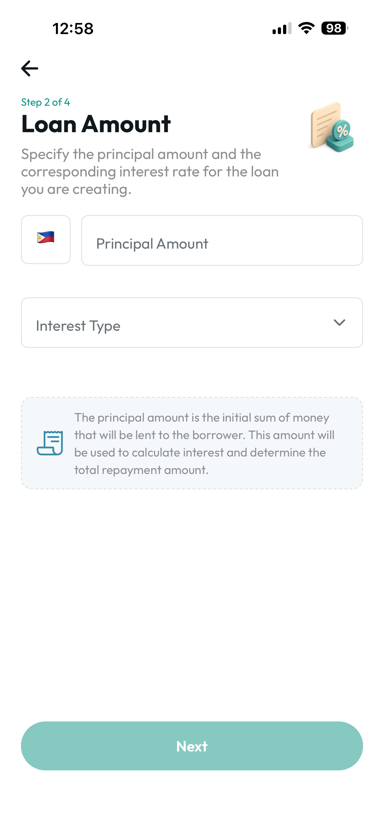 Loan creation step 2