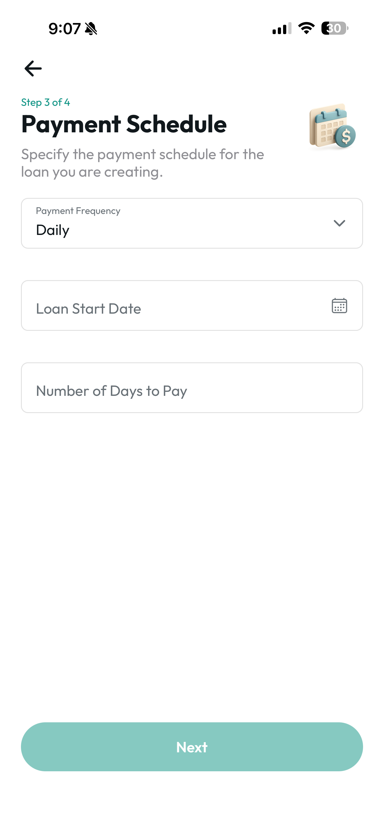 Daily payment frequency setup for Simple Interest loans